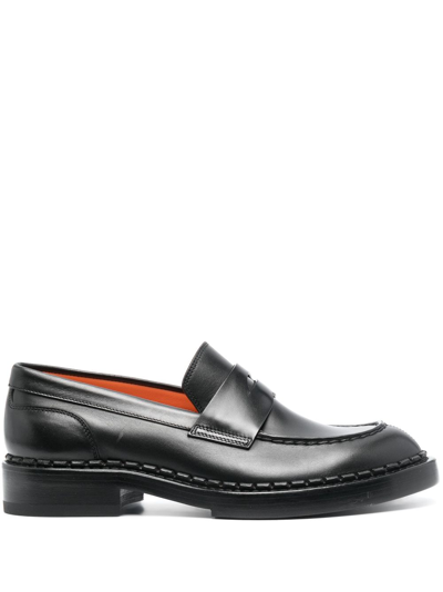 Santoni Alfie Round-toe Loafers In Black