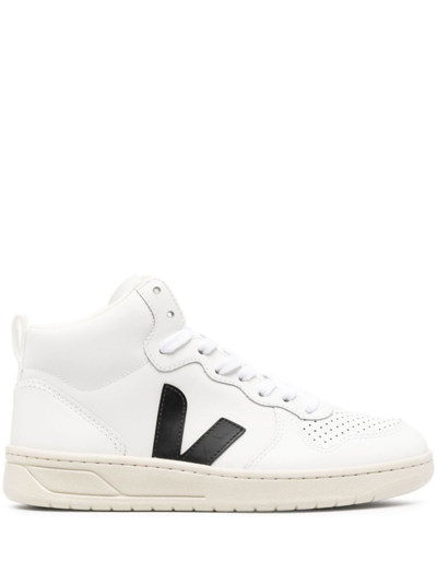 Veja V-15 Leather High Top Trainers In White