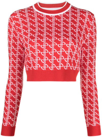 Patou Cropped Jumper In Jacquard_red