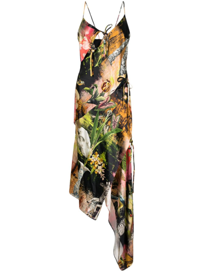 Monse Graphic-print Asymmetric Slip Dress In Green