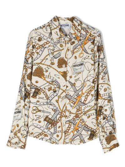 Moschino Kids' Graphic-print Long-sleeve Shirt In Neutrals