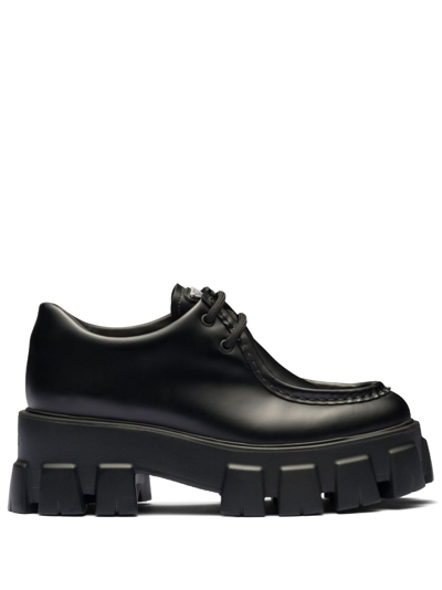 Prada Monolith Leather Shoes In Black