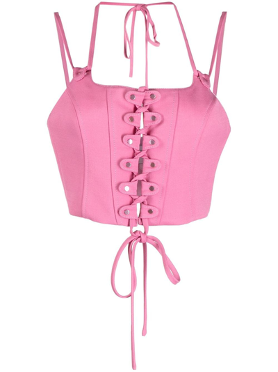 Monse Studded Lace-up Bustier Top In Pink