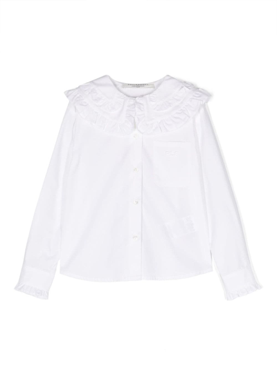 Philosophy Di Lorenzo Serafini Kids' Ruffled-collar Cotton Shirt In Bianco
