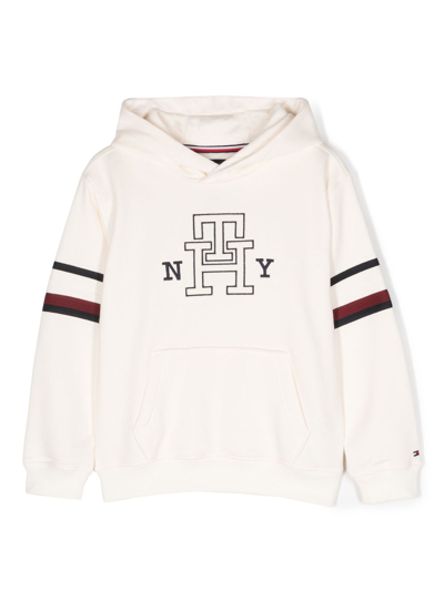 Tommy Hilfiger Junior Kids' Logo-embroidered Striped Hoodie In Neutrals