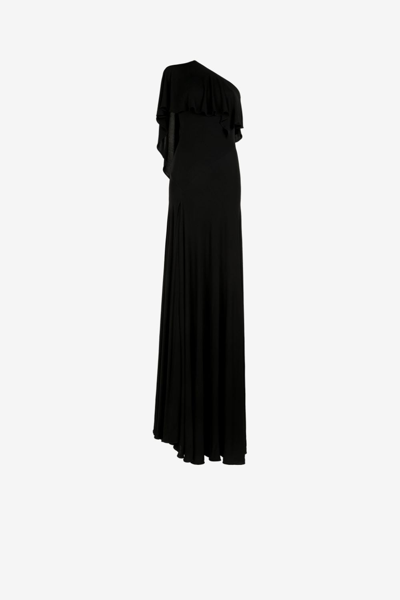 Roberto Cavalli One-shoulder Draped Gown In Black