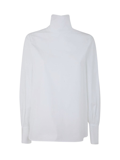 Alberto Biani Cotton Popeline High Neck Shirt In White