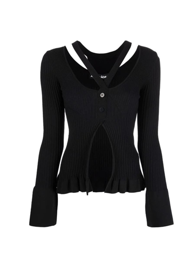 Andreädamo Andreādamo Ribbed Knit Cardigan W/double Layers Clothing In Black