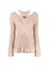 Andreädamo Cropped Ribbed-knit Cardigan In Pink &amp; Purple