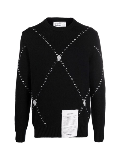 Ballantyne Cashmere Crew Neck Pullover W/embroidered Diamonds Clothing In Black
