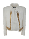 Balmain Side Embroidered Tweed Jacket In White