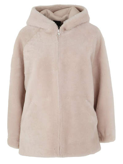 Blancha Shearling Jacket Hood Side Pockets In Neutral