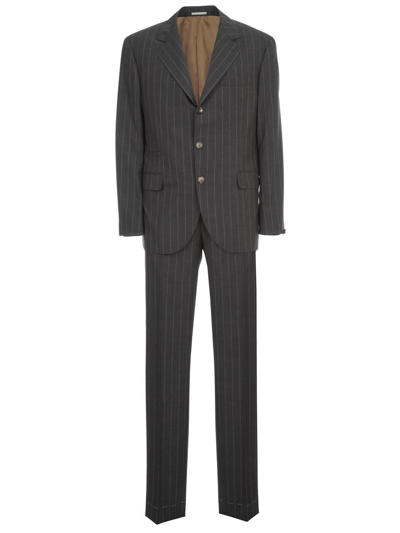 Brunello Cucinelli Pinstriped Single Breasted Suit In Grey