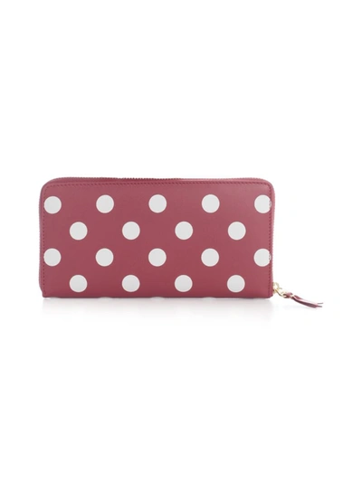 Comme Des Garçons Dots Printed Leather Line Zipper Around Accessories In Red
