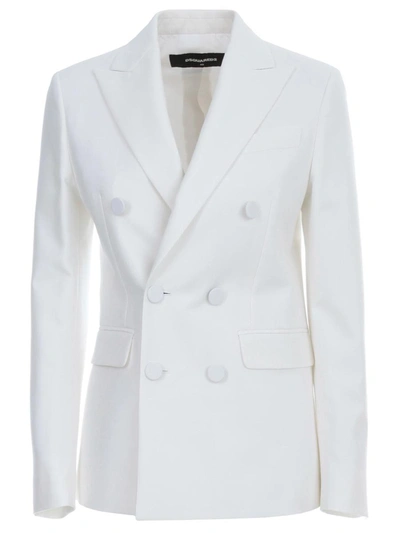 Dsquared2 Oscar Jacket Cotton Silk Double Breasted In White
