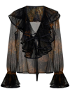 Etro Ruffled Satin-trimmed Swiss-dot And Printed Tulle Blouse