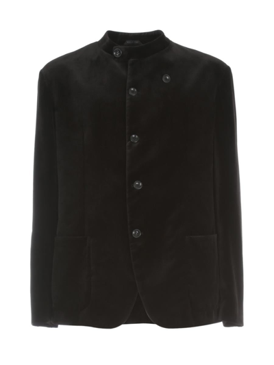Giorgio Armani Velvet Military Blazer In Black