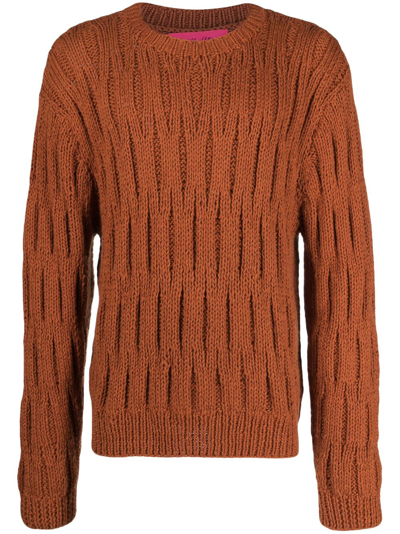 The Elder Statesman Brown Tide Stitch Organic Cotton Sweater