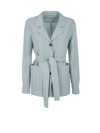 Max Mara Olindo Linen Silk Jacket W/belt In Blue
