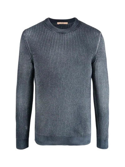 Nuur Roberto Collina Ribbed L/s Crew Neck Sweater Clothing In Blue