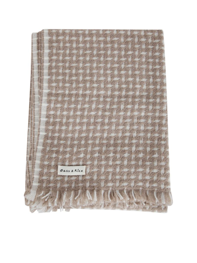 Oats & Rice Cross Pattern Twill Cashmere Scarf In Brown