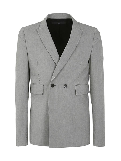 Sapio Double Breast Cotton Satin Jacket In Grey