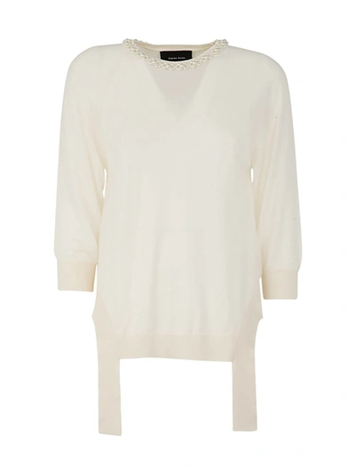 Simone Rocha Long Sleeve Jumper With Cut Out Sides, Tails &amp; Emb In White