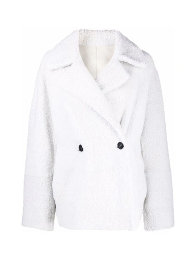 Sylvie Schimmel Shearling Double Breasted Coat In White