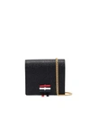 THOM BROWNE THOM BROWNE 3-BOW CARD HOLDER W/ CHAIN STRAP IN PEBBLE GRAIN LEATHER - L12, H13, W3 ACCESSORIES