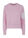 Thom Browne Raglan Sleeve Crew Neck Sweatshirt In Waffle With 4 Bar Stripe In Pink &amp; Purple