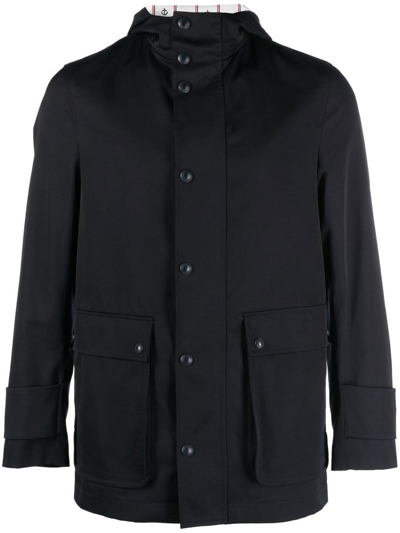 Thom Browne Hooded Parka Coat In Blue