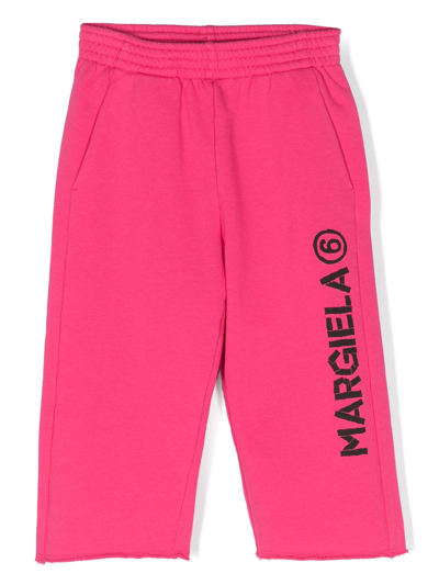 Mm6 Maison Margiela Kids' Pink Logo-print Fleece Sweatpants