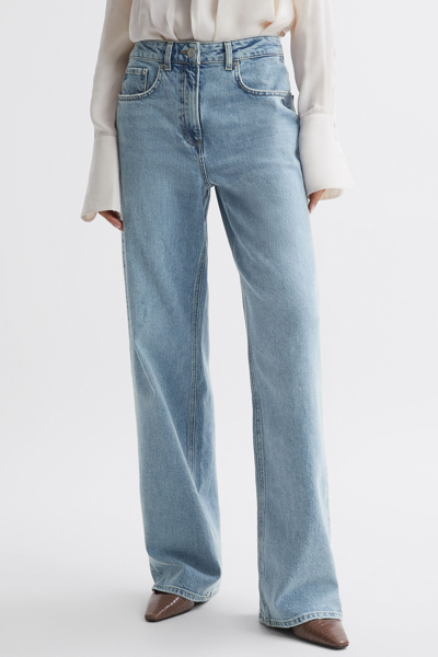 Reiss Marion - Light Blue Mid Rise Wide Leg Jeans, 29