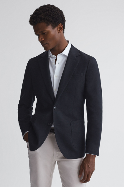 Reiss Attire - Navy Slim Fit Textured Wool Blend Blazer, 36
