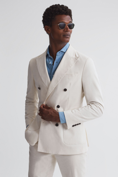 Reiss Ecru Slim Fit Double Breasted Cotton Blazer