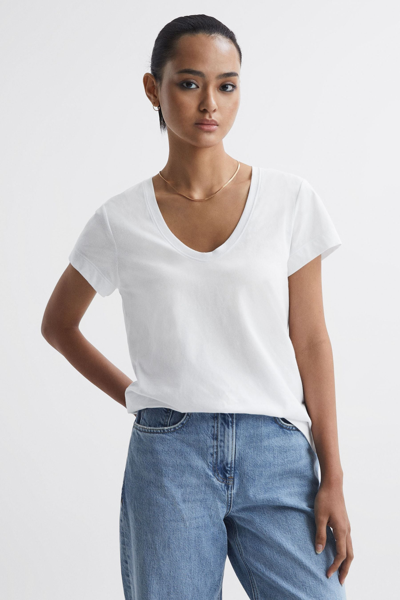 Reiss Ashley - White Cotton Scoop Neck T-shirt, S