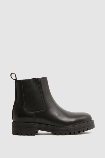 Reiss Kids' Mia - Black Leather Sparkle Chelsea Boots, Uk 3 Eu 35