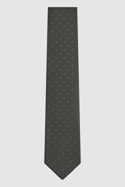 Reiss Liam - Charcoal Polka Dot Silk Tie, In Black