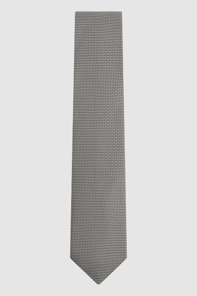 Reiss Sicily - Steel Grey Silk Blend Geometric Tie, One