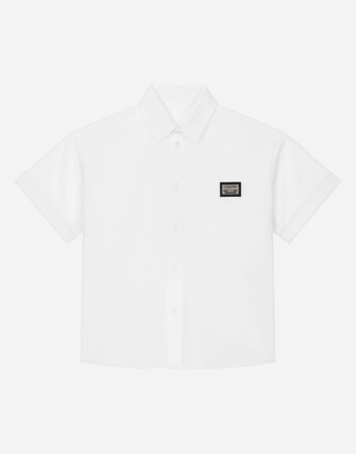 Dolce & Gabbana Oversized Poplin Shirt With Plaque In White