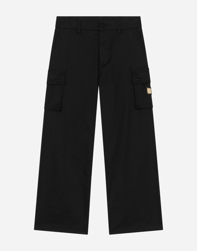 Dolce & Gabbana Stretch Gabardine Cargo Pants With Branded Tag In Black