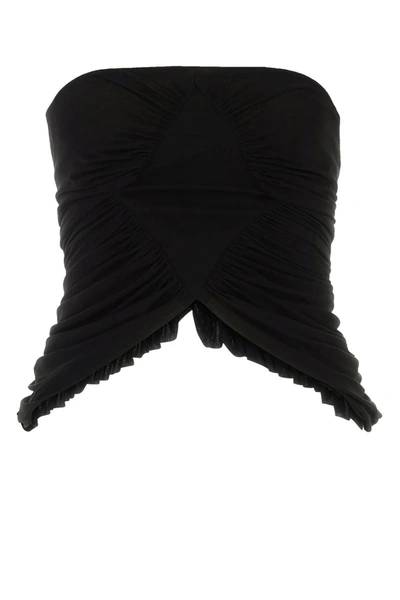 Saint Laurent Strapless Cropped Ruched Cotton-jersey Top In Black