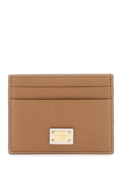 Dolce & Gabbana Leather Card Holder With Logo Plaque In Brown