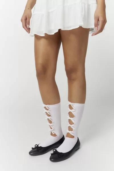 Urban Outfitters Bow-topped Cutout Sock In Light Pink + White