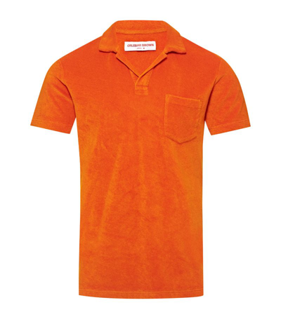 Orlebar Brown Terry Split-neck Polo Shirt In Orange