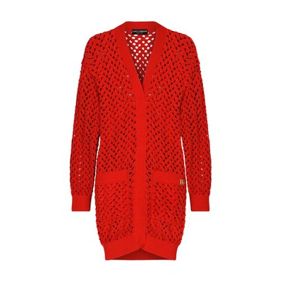 Dolce & Gabbana Open-knit Cotton Cardigan In Nail_red