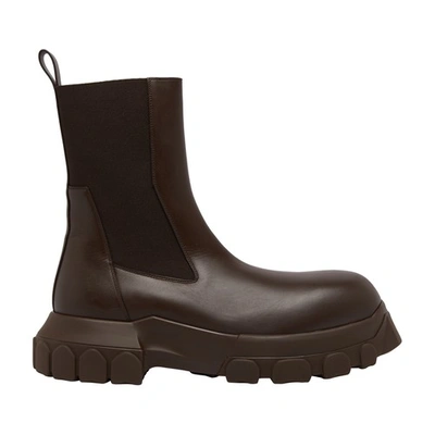 Rick Owens Beatle Bozo Tractor Leather Boots In Brown