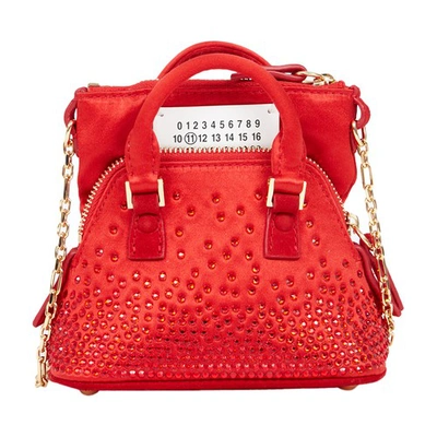 Maison Margiela 5ac Baby Classique Satin Bag W/crystals In Red