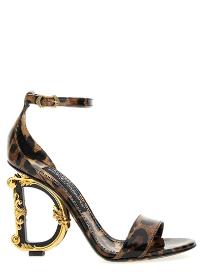 Dolce & Gabbana Animal-print Sandals With Logo Heel In Multicolor