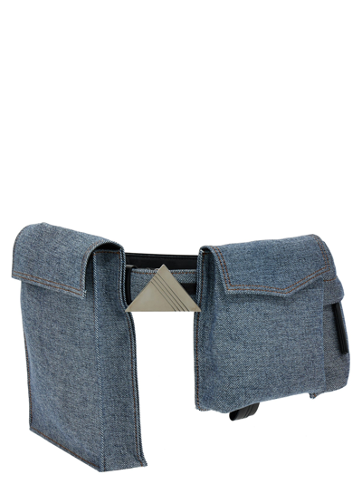 Attico Denim And Leather Belt With Pockets In Light Blue